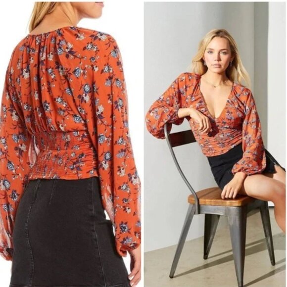Free People Final Rose Chiffon Long Sleeve Blouse Crop Rust Size S - Picture 1 of 8